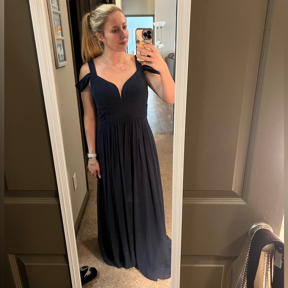 Navy Strappy Shoulder Floor Length Gown